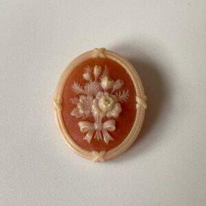 1982 Vintage Signed AVON Book Piece Floral Bouquet Cameo Brooch Faux Carnelian